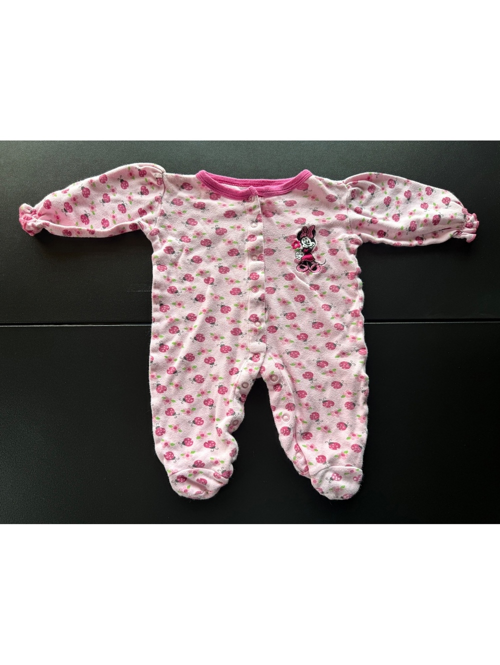 Disney Minnie Mouse Baby Girls 3-6M Pink Ladybug Floral Footed Sleeper 2010
